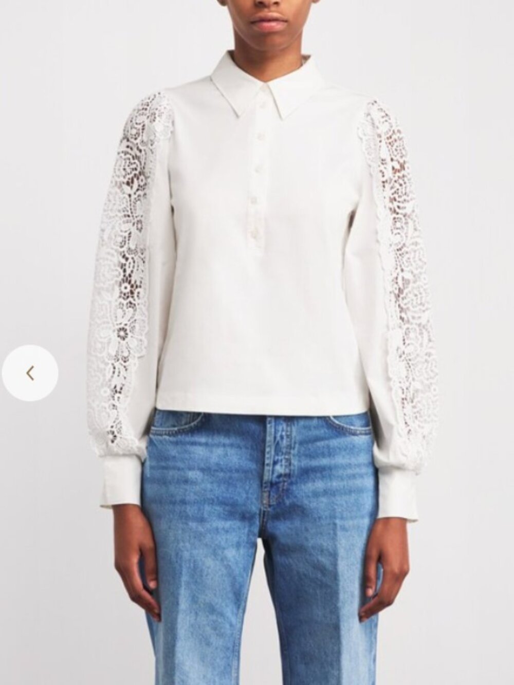 NWT ME+EM Cotton Lace-Sleeve Blouse, White - Size 8